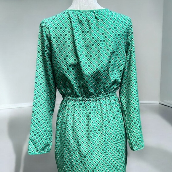 🌻J. Crew Green Diamond Print Long Sleeve Tulip Hem Dress Size 8 - Picture 8 of 10